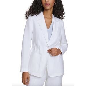 Calvin Klein Linen Blend Blazer Jacket White Minimalist Classic Suit 16W NWT